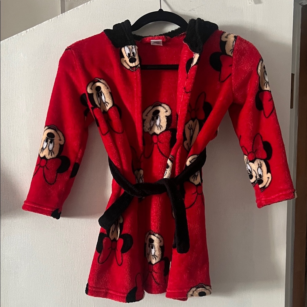 Disney Red and Black Kids Robe with Character Print with hood like new